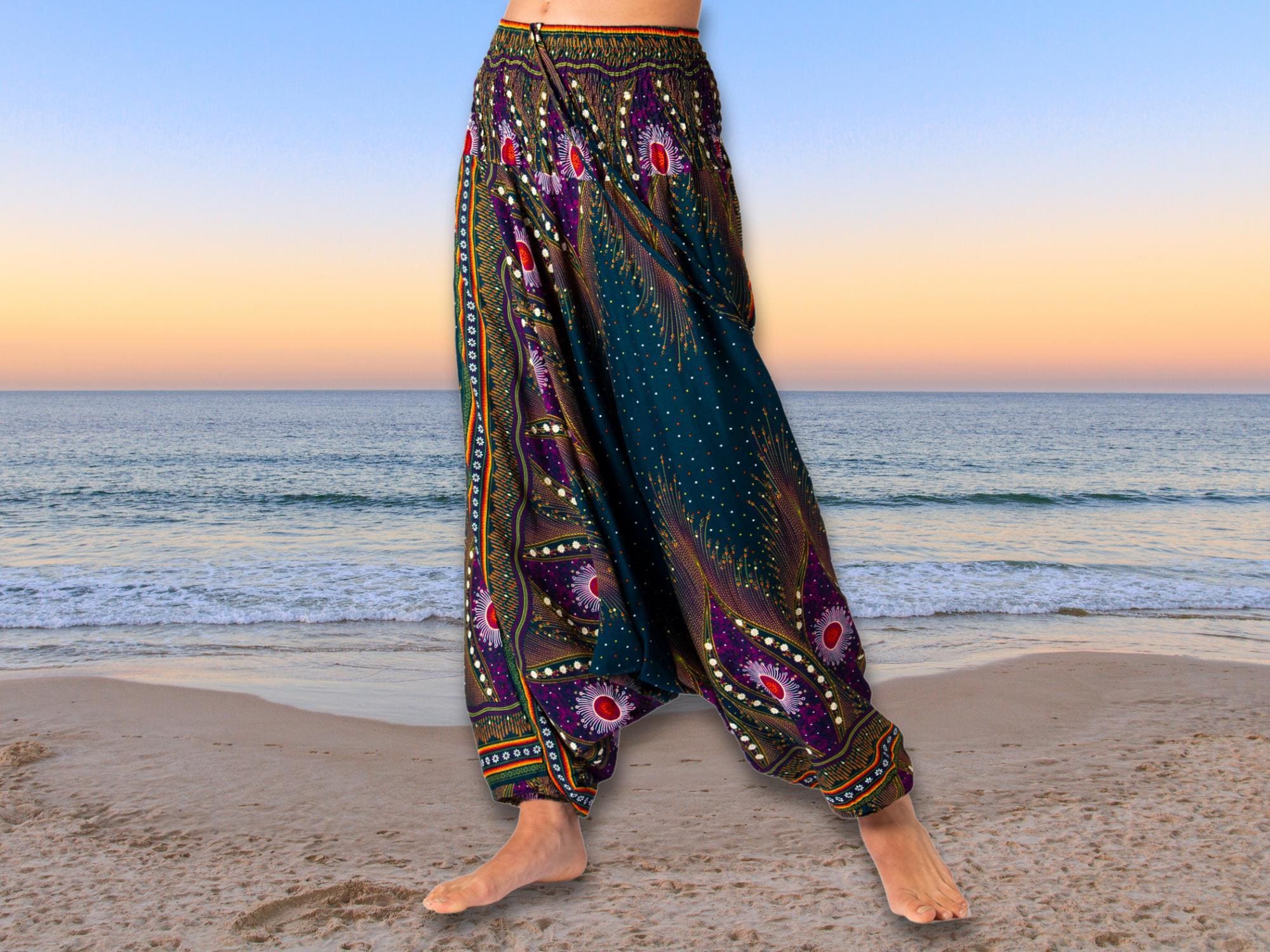 PANASIAM Aladdin Pants Peacock – Loose Viscose Harem Trousers