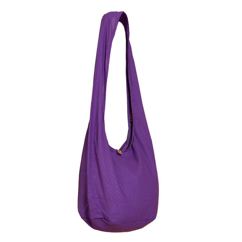 SHOULDER BAG unicolor 100% cotton Zipper & small wooden button separate inside pocket 2 sizes fairly produced violette