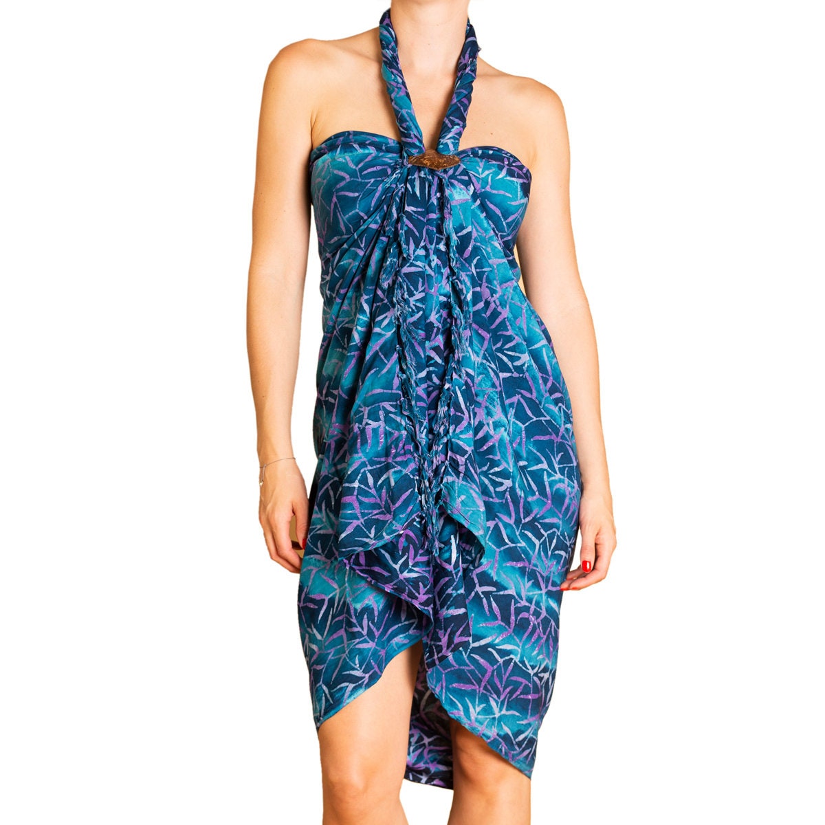 Pareo Sarong Panasiam In Viscosa Con Disegni Batik Verde – Fatto A Mano In Thailandia