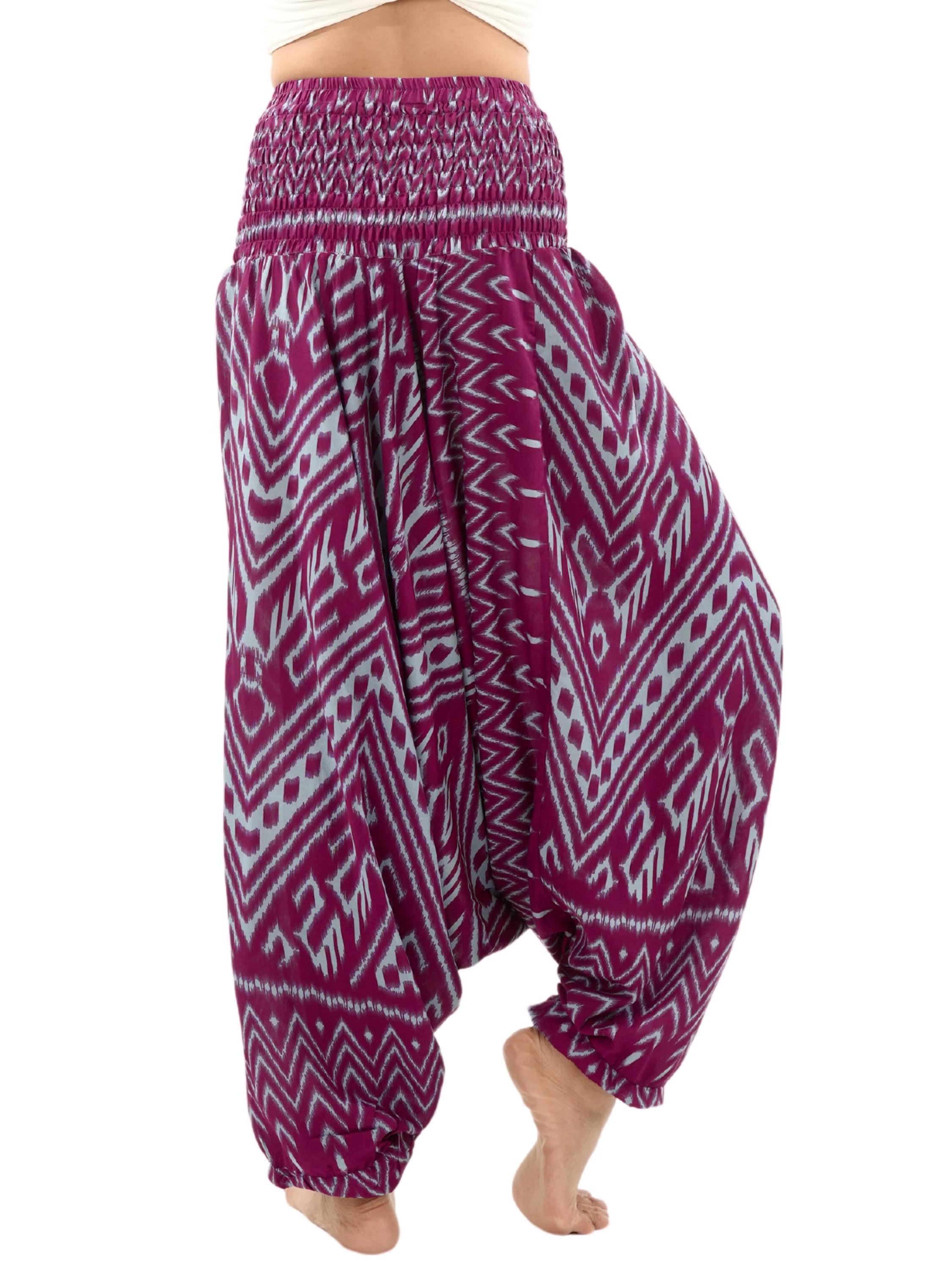 Pantaloni Aladino Unisex PANASIAM Kiowa - Modello Ikat Rosso, Morbida Viscosa, Per Yoga E Tempo Libero - Taglia L