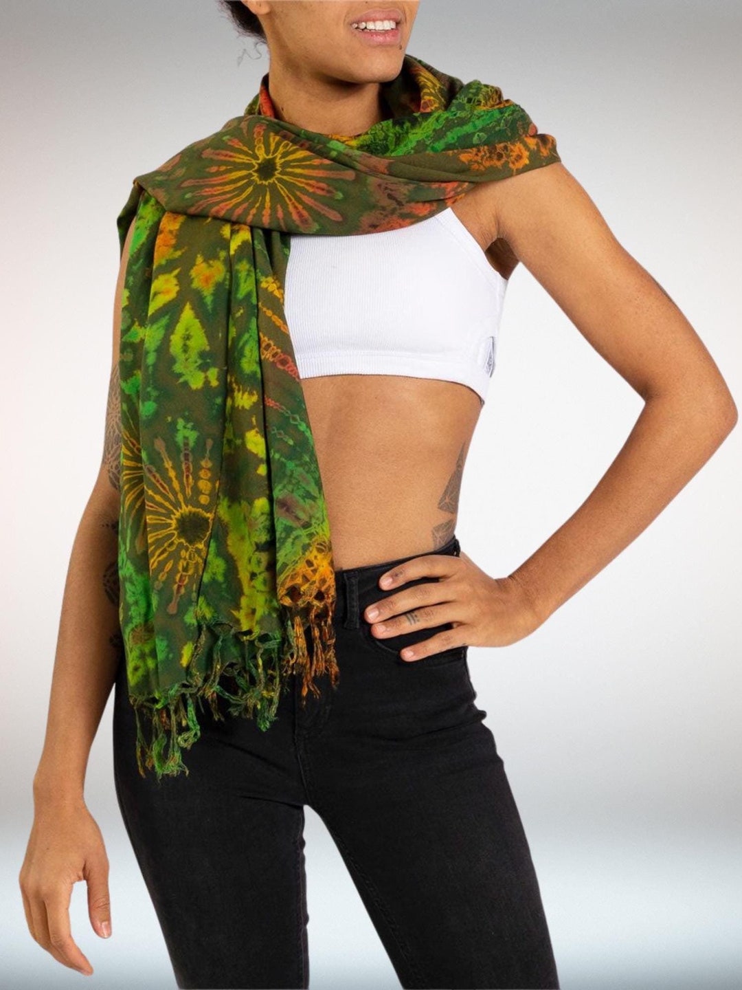 PANASIAM Batik sjaal, stola in bonte kleuren, grote halsdoek van 100