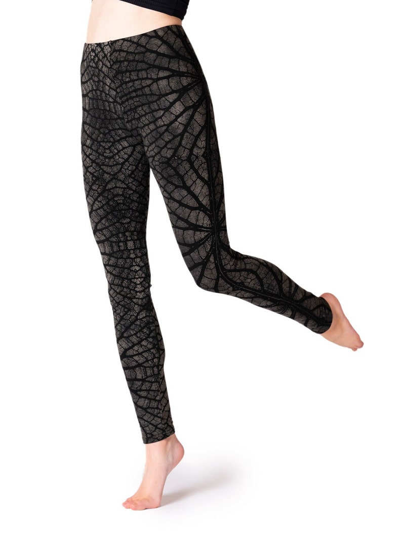 PANASIAM batik leggings motif feuille motif floral design à rayures abstraites unique fait à la main yoga sport fitness Goa Boho grau