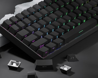 Black Backlit Side Print Keycap Set, Shine Through 136 Key PBT Double-shot, Cherry Mx Mechanical Keyboard, OEM Profile, Gamer Keycap