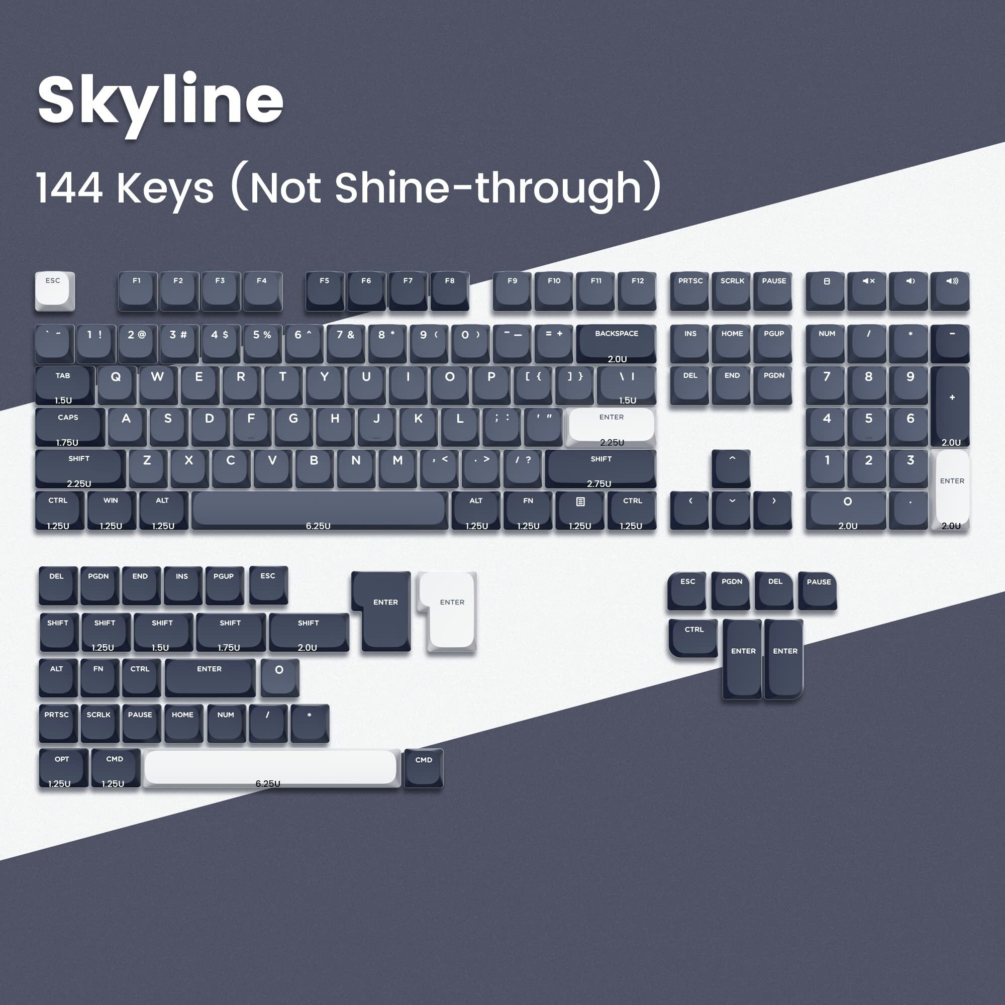 Low Profile Keycaps Set, 144 keyboard keys DoubleShot PBT Keycaps for