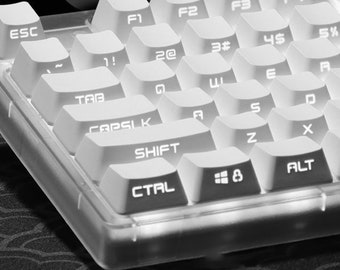 Black/White Backlit Side Print Keycap Set, Shine Through 133 Key PBT Double Shot, Cherry Mx Mechanical Keyboard, OEM Profile, Gamer Keycap