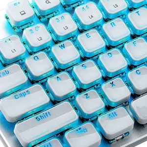 Low Profile Crystal Edge Keycaps Set, Shine Through Backlit Keycaps 104 keyboard keys for Cherry MX Switches Mechanical Keyboard