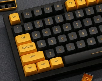 Black And Yellow Keycap Set, 149 keyboard keys, Double Shot PBT Keycaps, Cherry MX Mechanical Keyboard Keycap, Custom Keycap Gamer