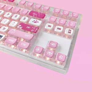 Transparent Pudding Pink Keycaps Set, 118 Keyboard Keys PBT, Backlit ...