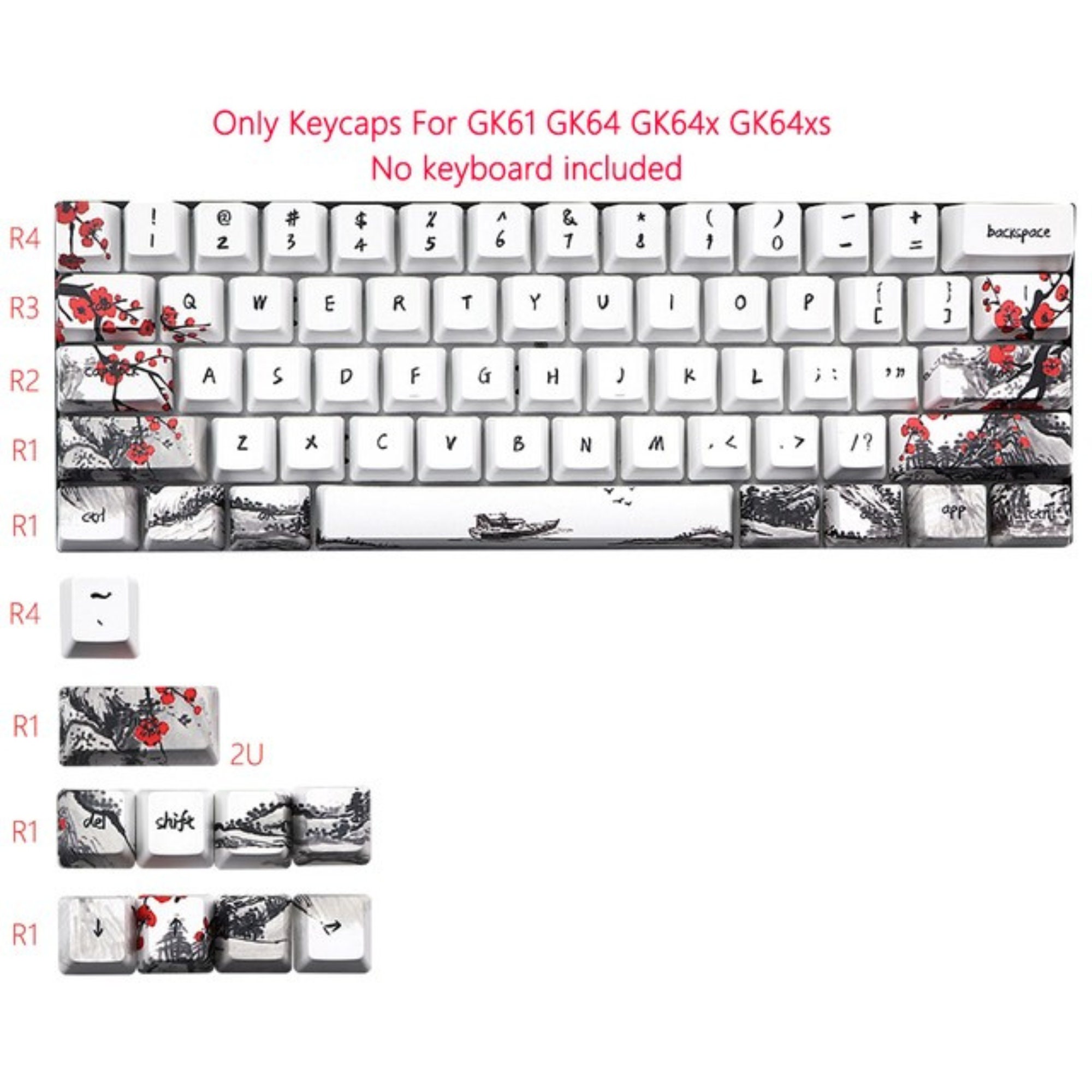 Plum Blossom Keycaps CherryProfile for QWERTZ AZERTY 61 64 67 68 Keyboard  Keys