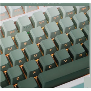 Green Backlit Keycap Set, Side Print, PBT Double Shot Keycaps, Shine Through, Cherry MX Keycaps, 134 keyboard keys, Cute Keycap