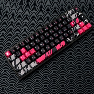 Cool Keycap Set, Handmade Keycap, PBT 152 keyboard keys, Cherry MX Switch Keycap, Cute Keycap, Pink And Black Japanese Keycap