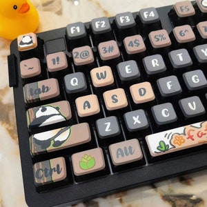 Transparent Pudding Panda Keycaps Set, 117 Keyboard Keys PBT, Backlit Cute Keycap, Cherry MX Switch Mechanical Keyboard