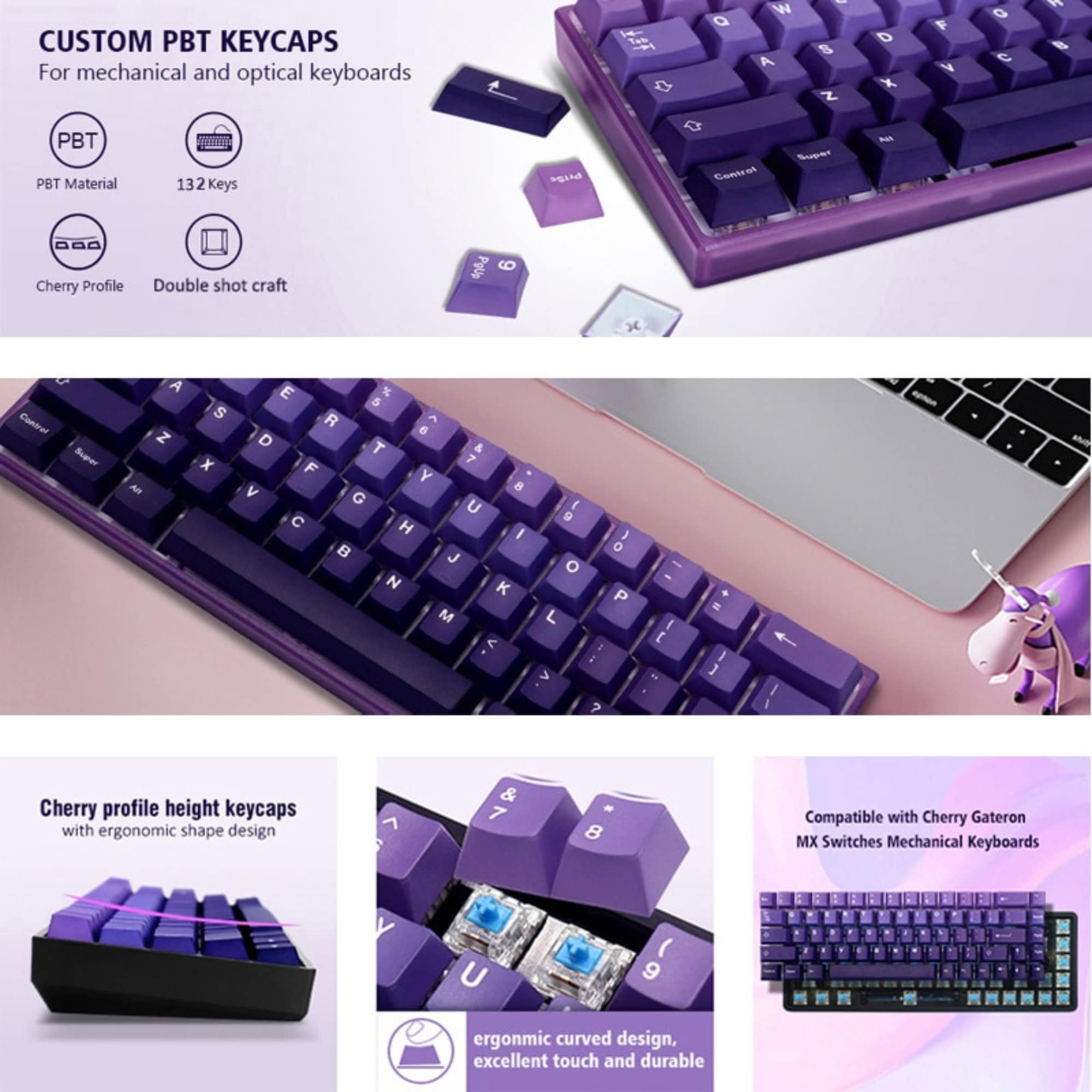 PBT Double Shot KeyCap Set for Mechanical Keyboard 132 purple Key