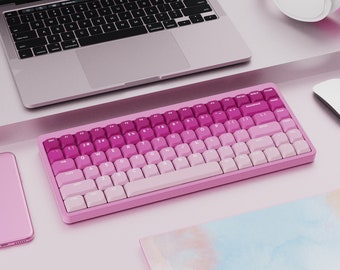 Low Profile Pink Keycaps Set, Cute 133 Keys PBT Keycaps for Cherry MX Switches Mechanical Keyboard Decoration, Custom Keycap