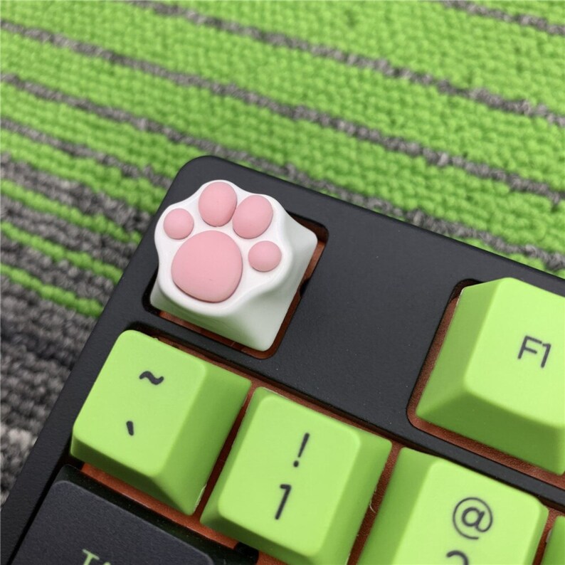 Cute Cat Keycaps White and Pink Glitter Paw Keycap Set Resin Etsy