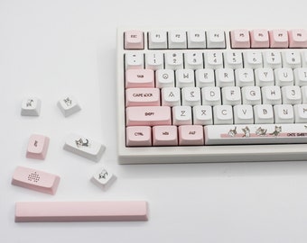 Cat Keycap Set, Cute Keycap, 134 pcs Pink Keycap, PBT Keycap, XDA Keycap, Cherry Mx Switch Mechanical Keyboard Decoration, Custom