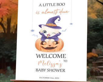 Halloween Baby Shower Welcome Sign: A Little Boo Pumpkin Decor (Digital Download)