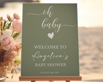 Sage Green Baby Shower Welcome Sign: Minimalist Gender Neutral Decor