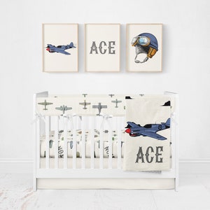 Plane Crib Bedding, Crib Bedding Boy, Personalized Baby Boy Blanket, Baby Boy Nursery, Boy Crib Set, Pilot Crib Sheets