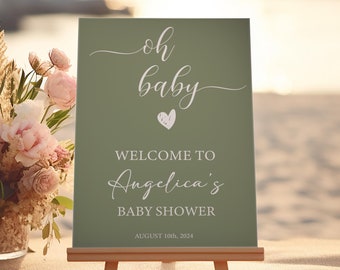 Sage Green 'Oh Baby' Shower Welcome Sign (Digital Download)