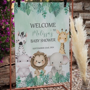 Jungle Baby Shower Welcome Sign, Safari Animals Baby Shower Sign, Welcome Safari Sign, Greenery Baby Shower Decor Gender Neutral Baby