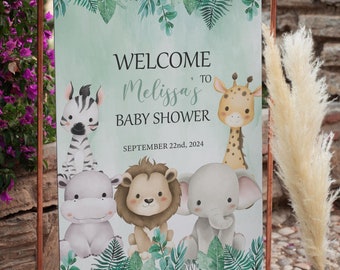 Safari Animals Baby Shower Welcome Sign: Greenery Decor (Digital Download)