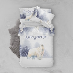 Personalized polar bear bedding set, personalized duvet cover, bedding set, boys room, bedding set kids, woodland duvet cover bedding