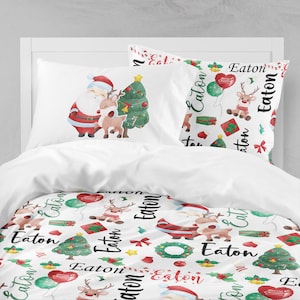 Personalized Christmas Bedding: Santa & Reindeer Organic Cotton