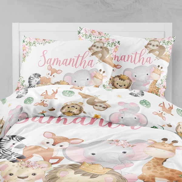 Safari Toddler Girl Bedding, Safari Animals Kid Bedding Set, Twin Comforter, Full, Queen, King, Personalized, Safari Room
