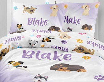Girl Puppy Bedding: Organic Cotton Duvet Cover & Sheet Set