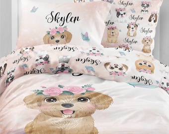 Puppies Girl Bedding Set: Organic Cotton Duvet Cover