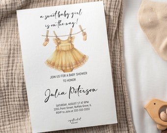 Girl Baby Shower Invitation: Boho Baby Clothes Design (Editable Template)