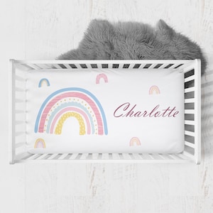 Biologisch katoen Rainbow Crib Bedding, Baby meisje Beddengoed Sets, Rainbow baby boho wieg lakens, meisje baby beddengoed, regenboog wieg beddengoed meisje