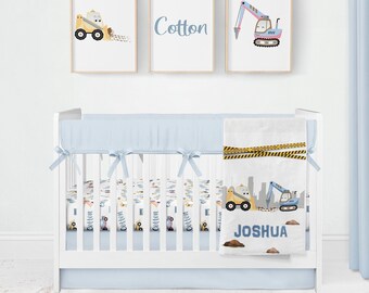 Construction Trucks Crib Bedding Set: Personalized Baby Boy Nursery