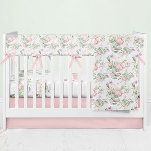 Floral Crib Bedding, Boho Baby Girl Nursery, Pink Baby Bedding, Dusty Rose, Personalized Crib Sheet, Floral Nursery, Watercolor Floral