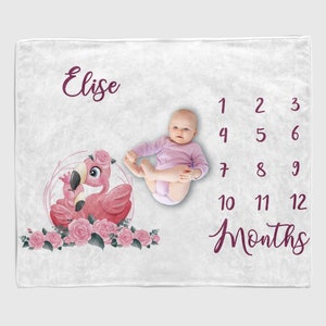Flamingo Milestone Blanket, Baby Girl Milestone, Baby Shower Gift, Flamingo Baby Blanket, Personalized Baby Blanket Tropical Monthly Blanket
