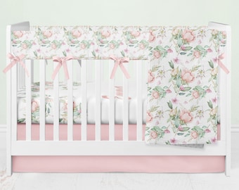 Floral Crib Bedding, Boho Baby Girl Nursery, Pink Baby Bedding, Dusty Rose, Personalized Crib Sheet, Floral Nursery, Watercolor Floral