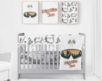Organic Cotton Dirt Bike Crib Bedding Set: Personalized Baby Boy Blanket