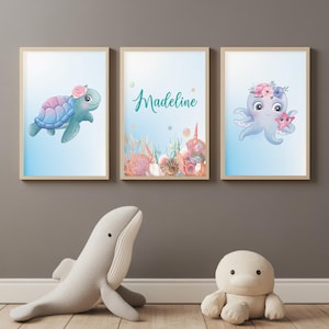 Under the Sea Nursery Prints, Nautical Ocean Animal Posters, Girl Nursery Prints Set, Sea Animal Wall Art, Playroom Decor, DIGITAL DOWNLOAD