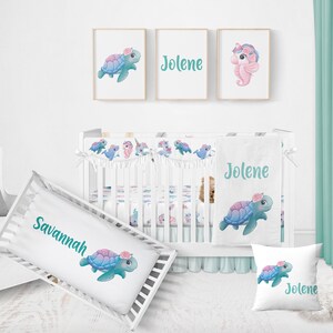 Sea Turtle Crib Bedding Set, Crib Bedding Set Girl, Sea Turtle Nursery, Ocean Nursery, Baby Bedding, Baby Girl Coastal Bedding, Underwater