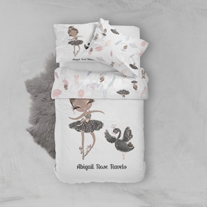 Custom ballerina duvet cover set, personalized bed cover, bedding set, girls room, black girl, bedding set kids, ballerin duvet cover