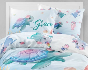 Sea Girls Bedding, Turtle Girl Bedding, Unter the sea Girls Bedding, Twin Duvet Covers, Girl turtle Duvet, Bedding Sets Kids