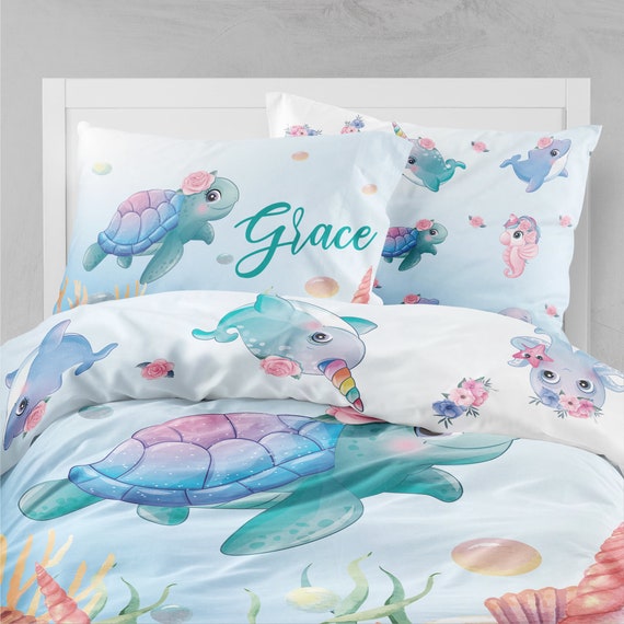 Homewish Meerjungfrau Bettbezug 135x200cm | Unterwasser Design Für Mädchenzimmer & Kinderzimmer