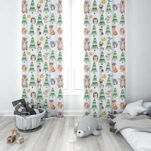 Woodland curtains, Forest nursery curtains, woodland window curtain, baby girl window curtain, woodland room decor, woodland nursery decor