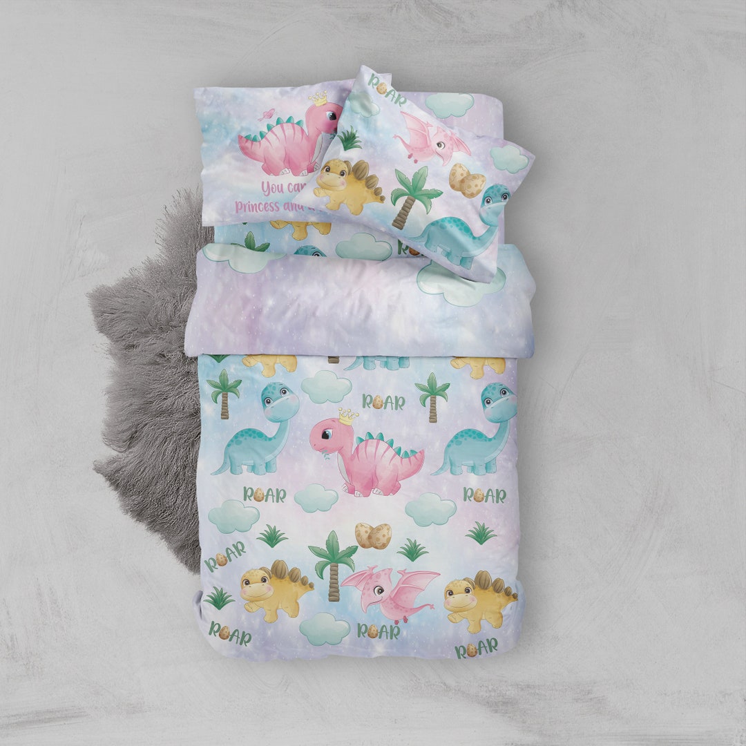 Dinosaur Twin Bedding Set, Girl Twin Bedding Set, Dino Girl Toddler