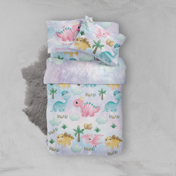 Dinosaur Twin Bedding Set Girl Twin Bedding Set Dino Girl Toddler Bedding Dinosaur Girl Duvet Cover Dinosaur Girl Fitted Sheet Etsy Canada
