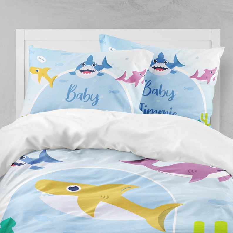 Baby Shark Bedding Set Personalized Bed Cover Baby Shark Etsy