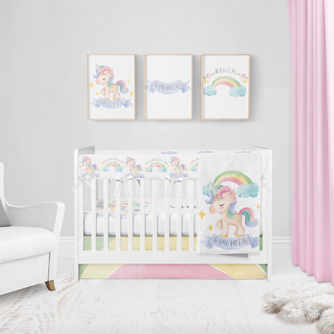 Organic Cotton Unicorn Crib Bedding Set: Personalized Baby Girl Nursery ...