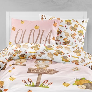 Woodland Girls Room, Boho Girls Bedding, Twin Duvet Covers, Toddler Comforter, Girl Queen Duvet Cover, Bedding Sets Kids, Fox, Deer, Pink