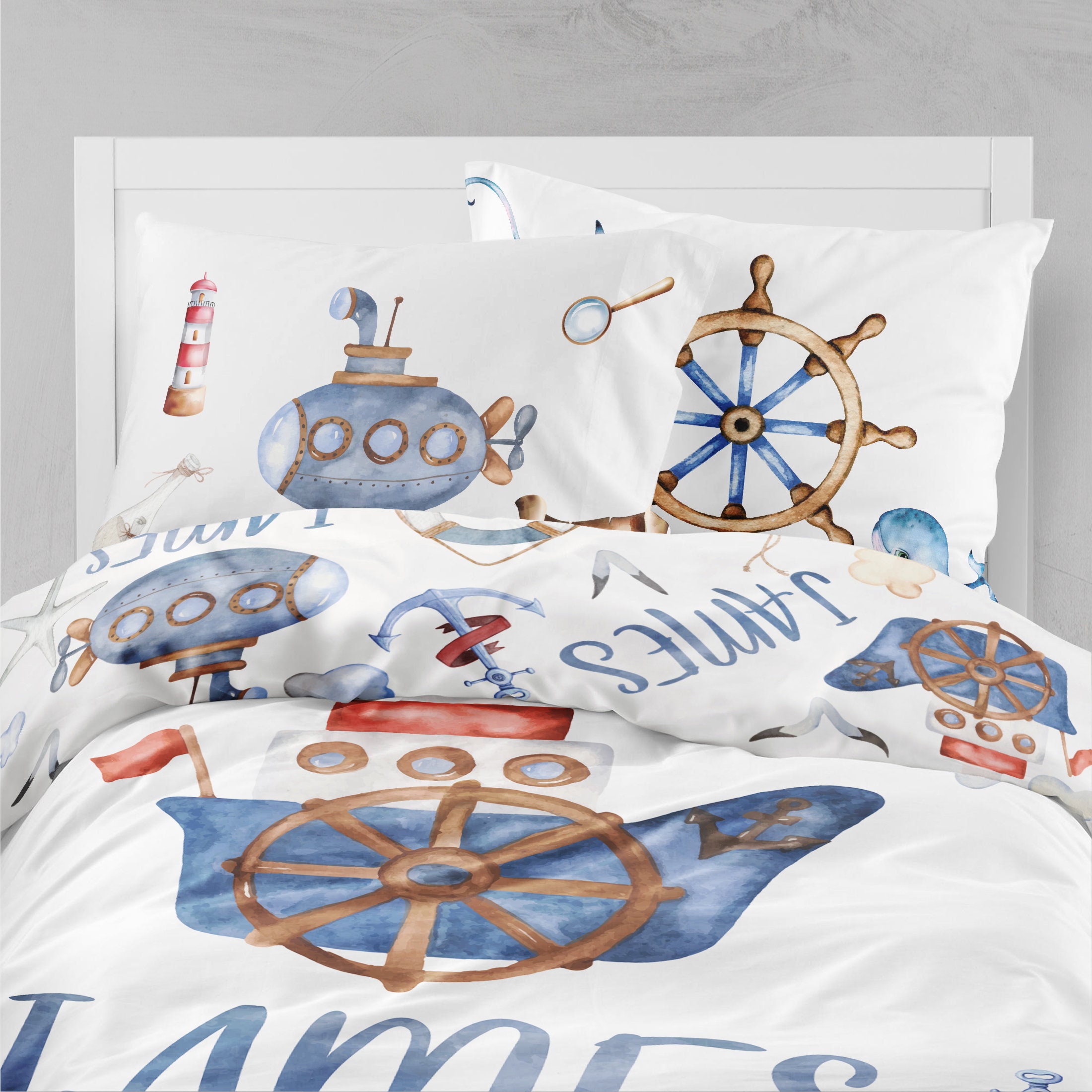 Nautical Bedding Set Organic Cotton Duvet Cover, Sailor Theme